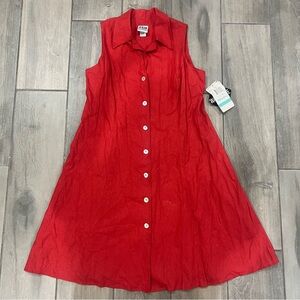 NWT! Vtg R&M Richard’s Red 100% Linen Sleeveless Shirt Dress Women’s US 16
